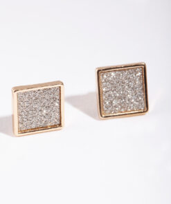 Glitter Paper Inlay Square Earrings