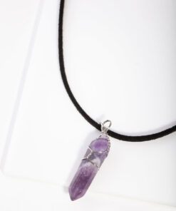 Rhodium Wire Wrap Amethyst Stone Necklace
