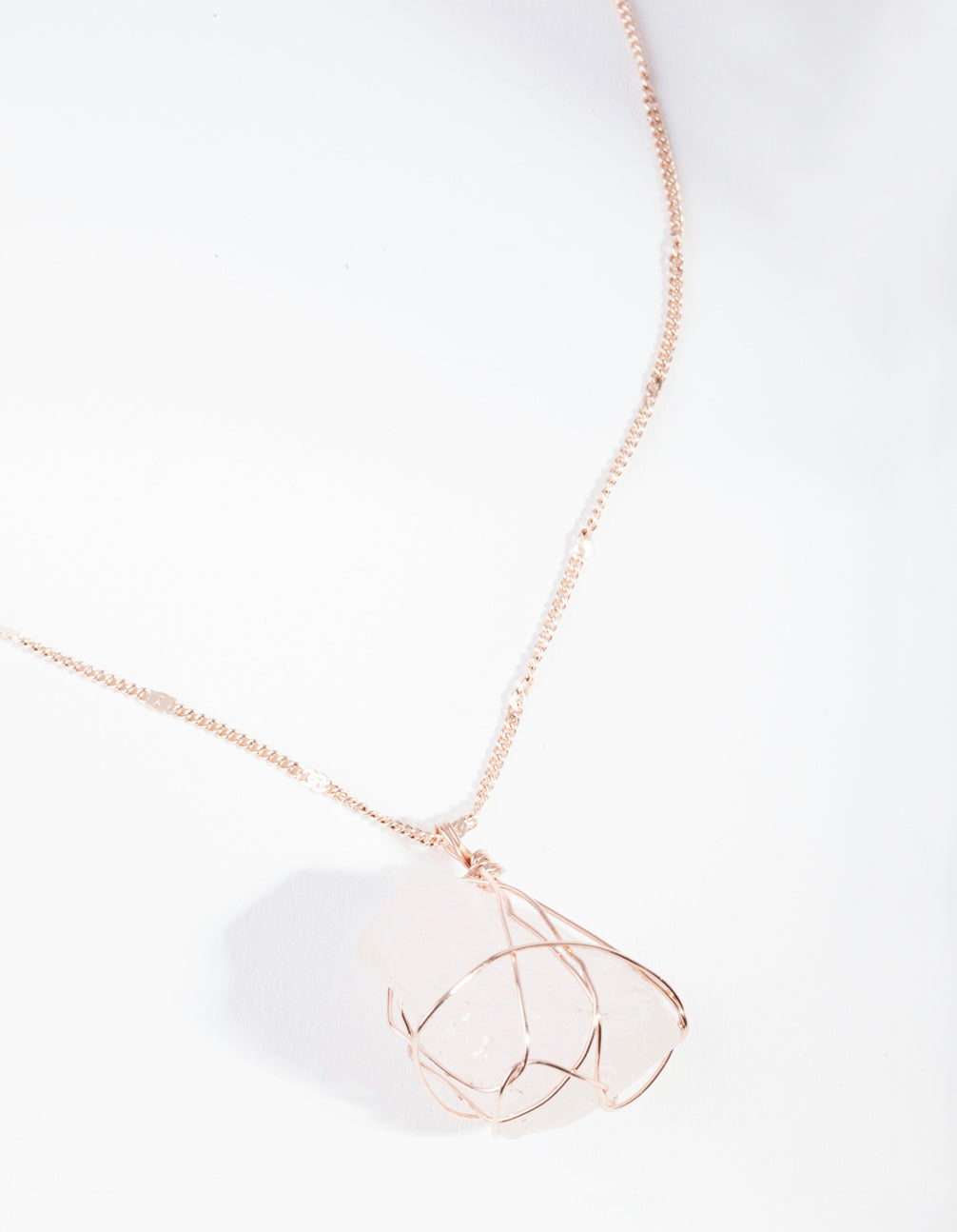 Rose Wire Wrapped Rose Quartz Necklace