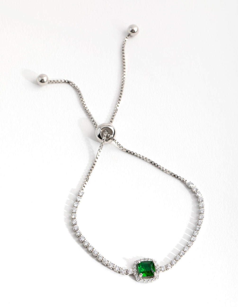 Rhodium Square Halo Toggle Tennis Bracelet