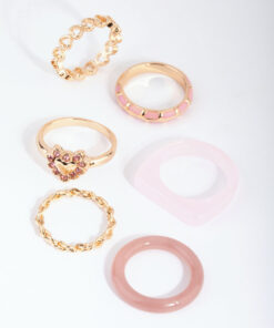 Pink Acrylic Heart Ring Pack