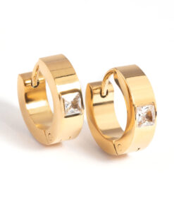 Stainless Steel Cubic Zirconia Hoop Earrings