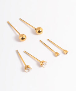 Stainless Steel Cubic Zirconia Plain Stud Earring Pack