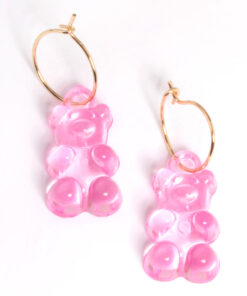 Pink Candy Bear Hoop Earrings