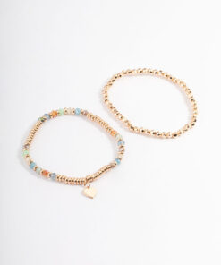 Mixed Bead Heart Bracelet Pack