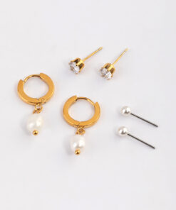 Stainless Steel Cubic Zirconia Pearl Drop Earrings Pack