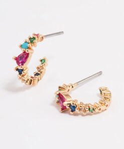 Rainbow Stone Hoop Earrings