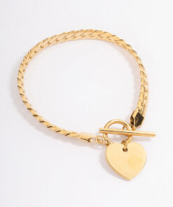 Stainless Steel Heart FOB Flat Chain Bracelet
