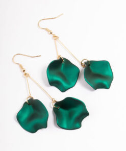 Green Double Petal Stick Earrings