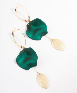 Green Open Marquise Petal Drop Earrings