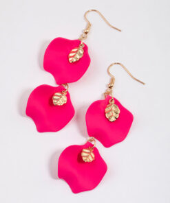 Pink Double Petal Drop Earrings