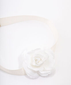 White Pearl Rose Wide Ribbon Choker