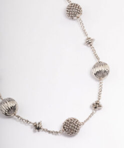 Rhodium Short Texture Round Necklace