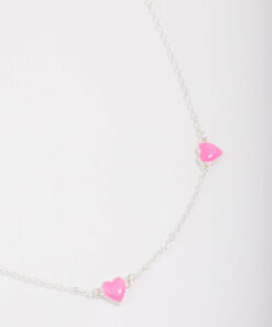 Pink Enamel Heart Chain Necklace