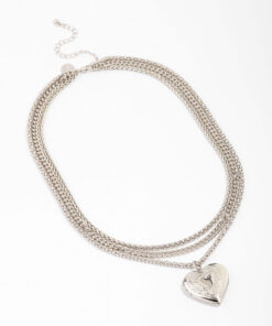Rhodium Chain Set Heart Pendant Necklace