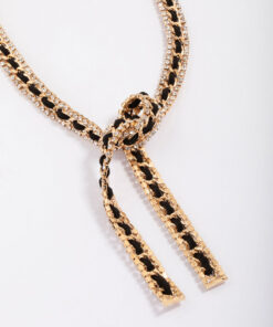 & Black Leather Wrap Necklace