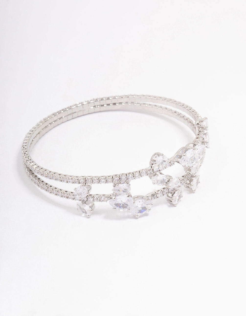 Rhodium Leaf Layered Bangle