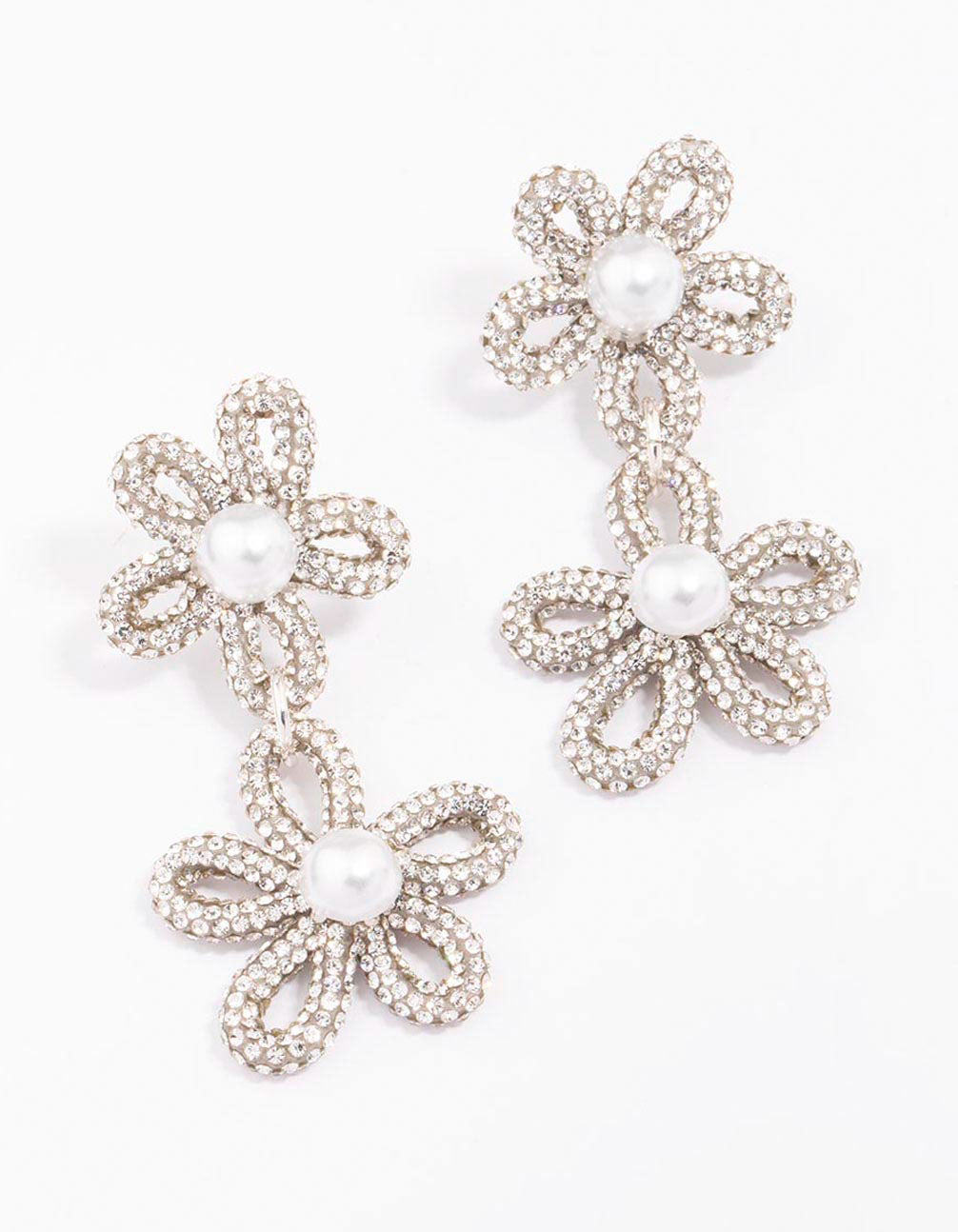Double Flower Pearl Earrings