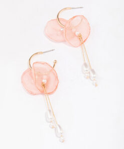 Fabric Flower Pearl Earrings