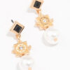 Diamond Square Pearl Earrings