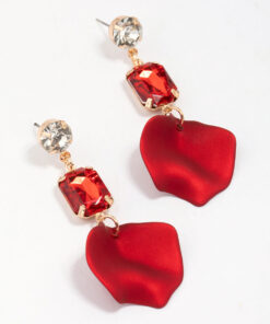 Rectangular Red Petal Earrings