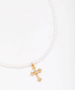 Pearl Cross Pendant Necklace