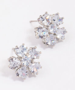Rhodium  Small Flower Stud Earrings