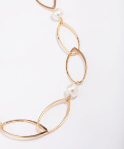 Oval Pearl Link Chain Necklace