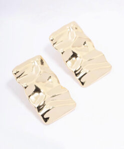 Hammered Rectangular Stud Earrings