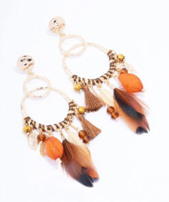 Thread Beaded Feather Earrings