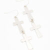 Rhodium Double Cross Drop Earrings