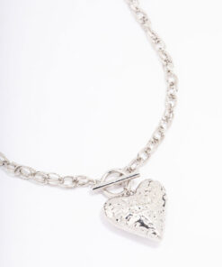 Rhodium Filigree Puffy Heart Necklace