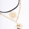 Heart Sun Cord Layered Necklace