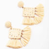 Cream Woven Square Tassel Earrings