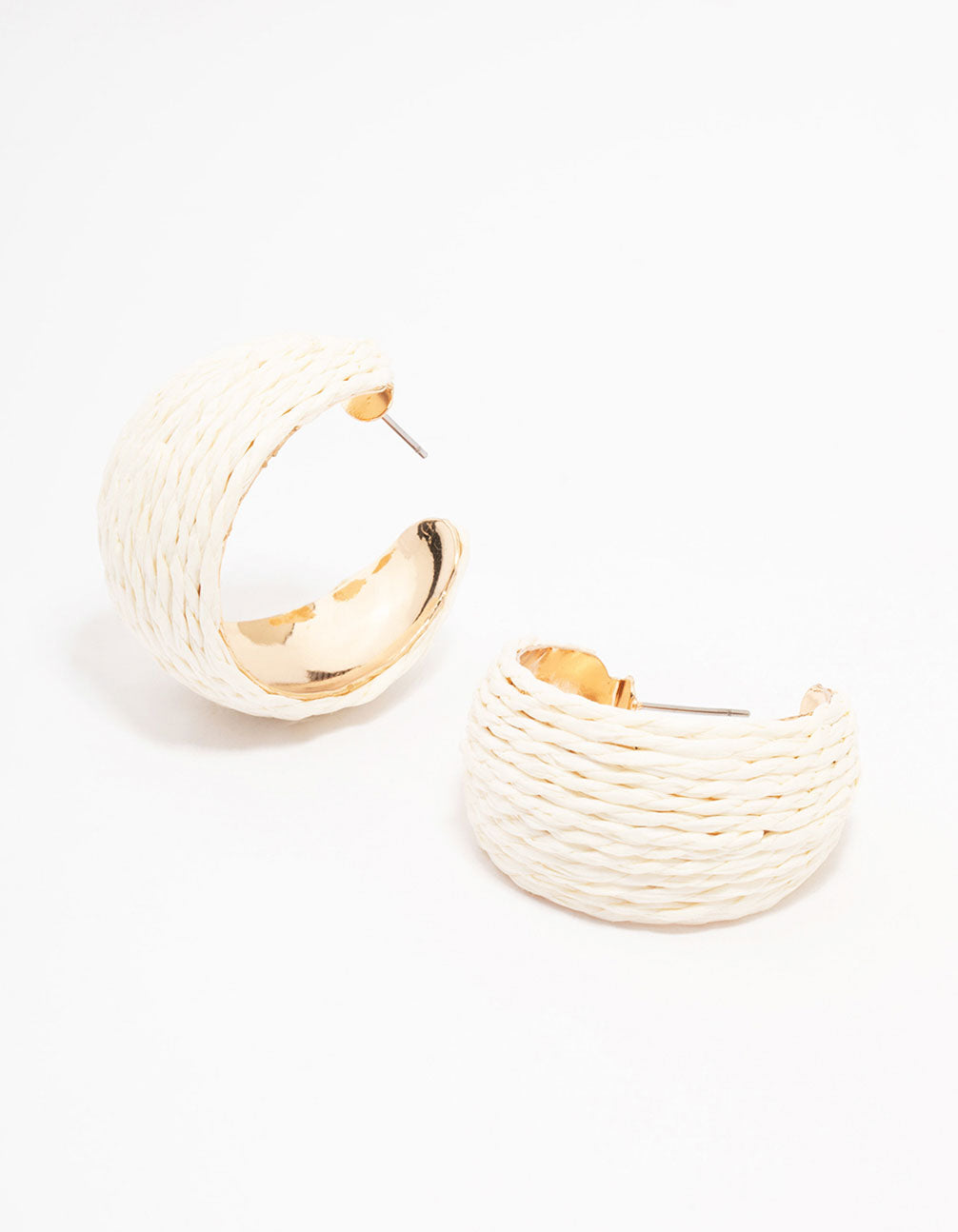 Wide Cream Wrapped Fabric Hoop Earrings