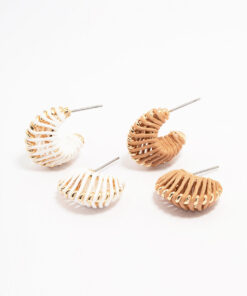 Neutral Raffia Wrapped Hoop Earring Pack
