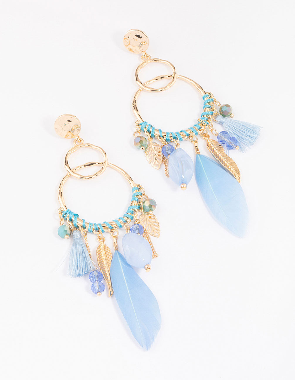 Thread Blue Feather Earrings