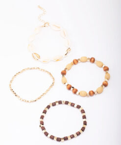 Neutral Wide Shell Stretch Beaded Bracelet 4-Pack