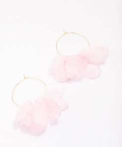 Pink Fabric Petal Hoop Earrings