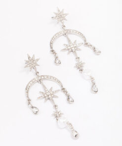 Rhodium Celestial & Pearl Drop Earrings
