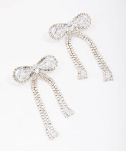 Rhodium Large Bow Drop Earrings