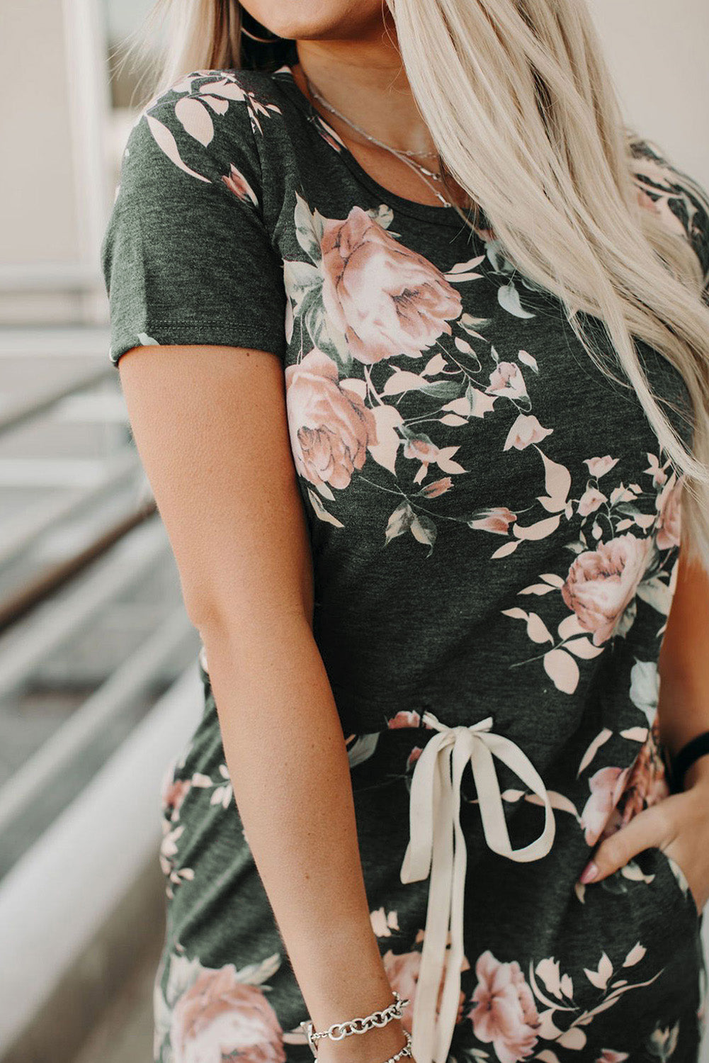 Women's Midi Casual Dresses Short Sleeve Pocketed Floral T Shirt Dress - Image 7