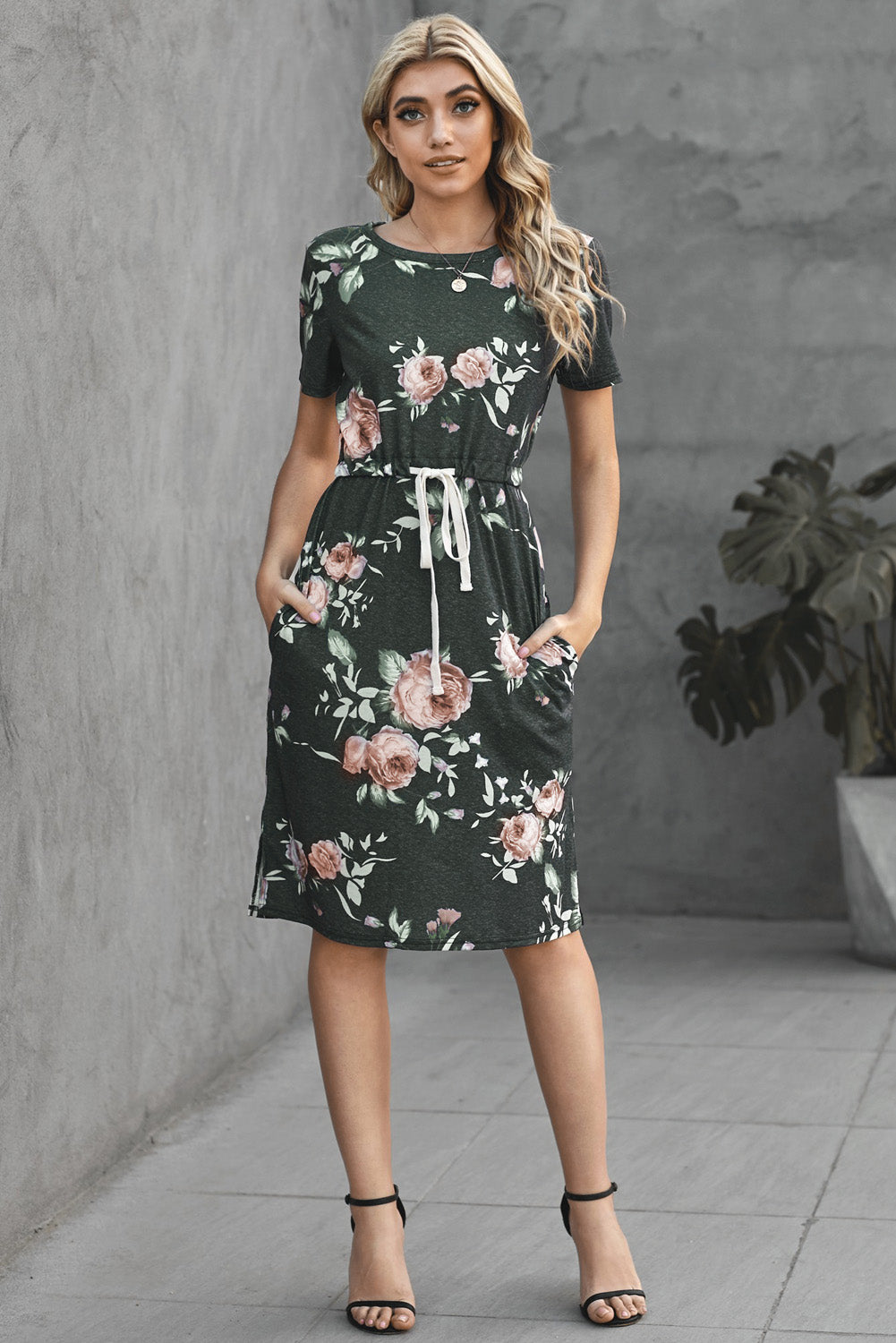 Women's Midi Casual Dresses Short Sleeve Pocketed Floral T Shirt Dress - Image 8