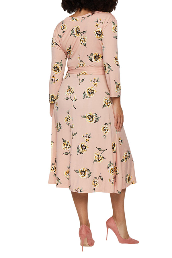 Women's Summer Swing Dress Floral V Neck Plus Size Midi Dress - Image 10