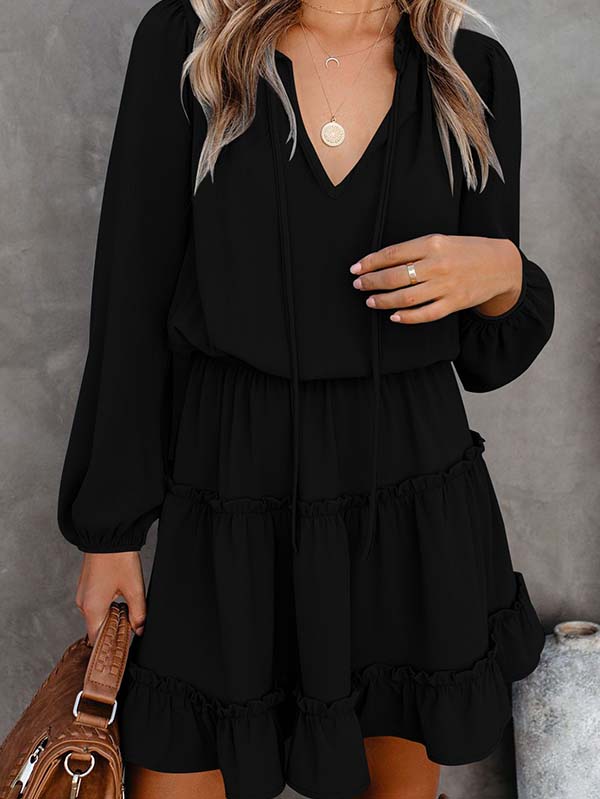 Women Casual Spring Summer Dresses Long Sleeve Ruffle Flowy Swing Dress - Image 4