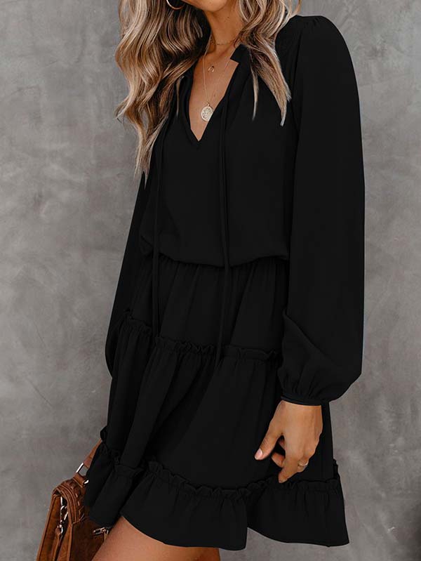 Women Casual Spring Summer Dresses Long Sleeve Ruffle Flowy Swing Dress - Image 5