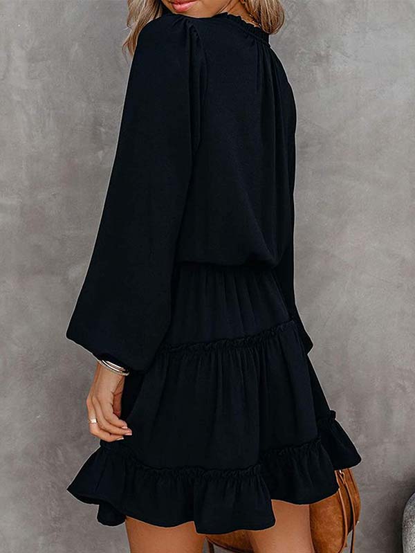 Women Casual Spring Summer Dresses Long Sleeve Ruffle Flowy Swing Dress - Image 6