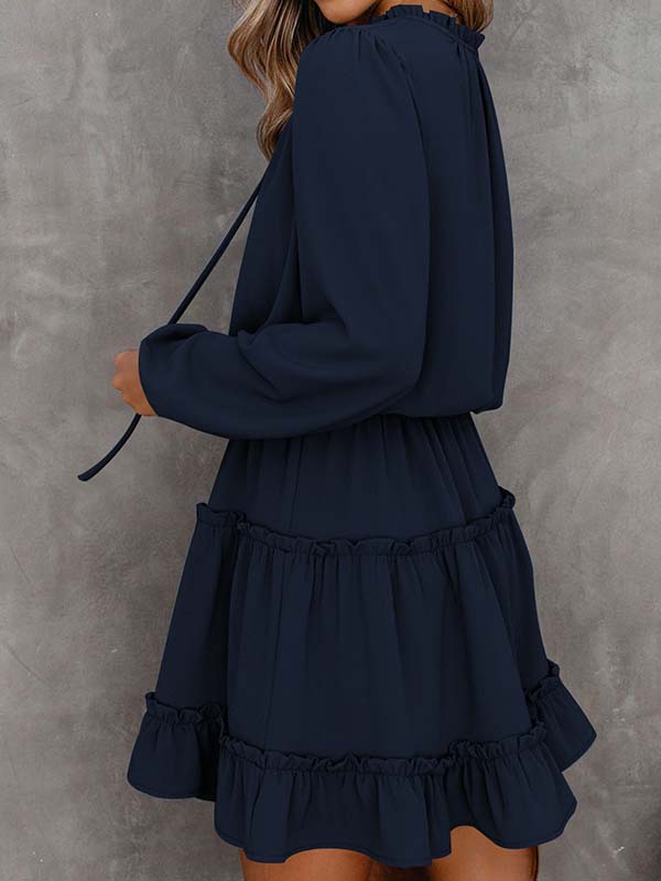 Women Casual Spring Summer Dresses Long Sleeve Ruffle Flowy Swing Dress - Image 2