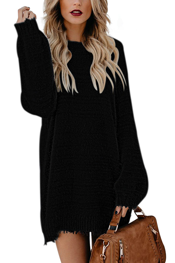 Women's Lantern Sleeve Dresses Crewneck Oversized Pullover Sweater Mini Dress - Image 5