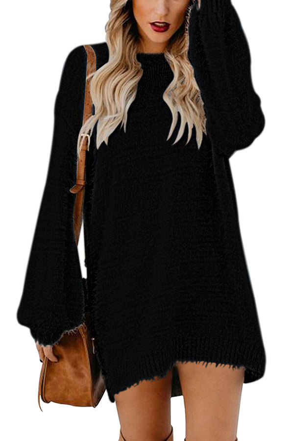 Women's Lantern Sleeve Dresses Crewneck Oversized Pullover Sweater Mini Dress - Image 7